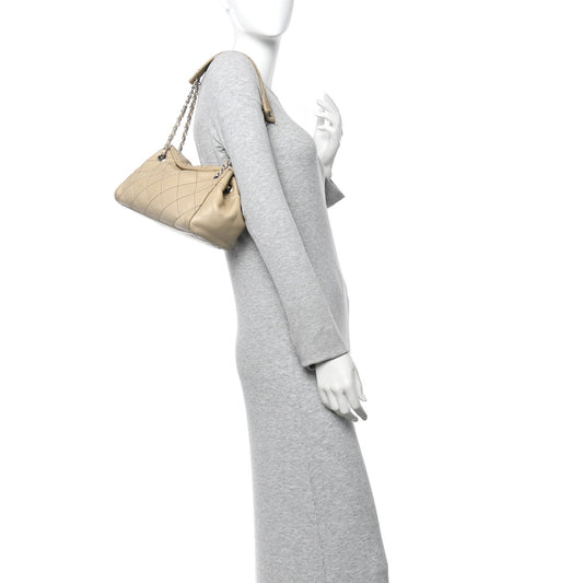 Lambskin Stitched Accordion Tote Beige