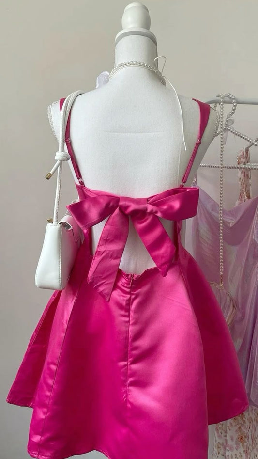 Barbie pink halter backless design waist slimming short skirt homecoming dress R2891