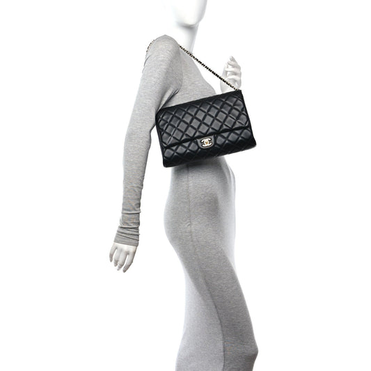 Lambskin Quilted Clutch With Chain Flap Black