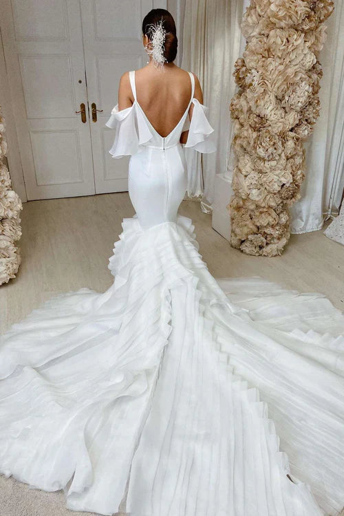 omberprom Elegant Spaghetti Straps Mermaid Sweetheart Long Wedding Dress