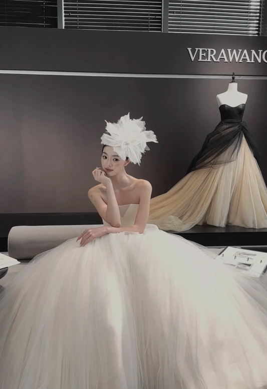 White tube top waist fluffy skirt tulle bridal dress R6047