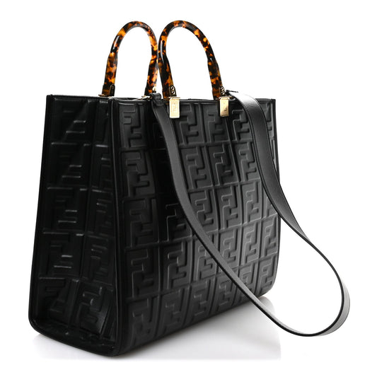 Vitello Plexiglass FF Embossed Medium Fendi Sunshine Shopper Tote Black