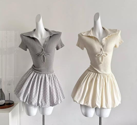 Ballet style French dress 2025 new knitted patchwork short skirt puffy skirt R2050