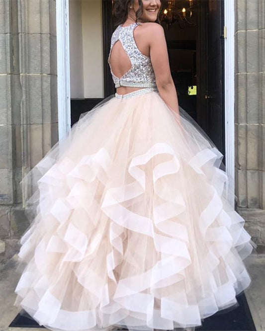Two Piece Prom Dresses Ruffles Ball Gown