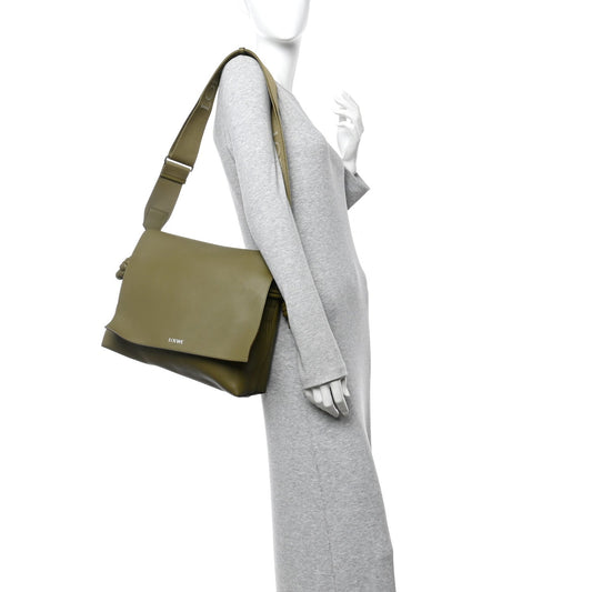 Shiny Supple Calfskin Flamenco Satchel Olive