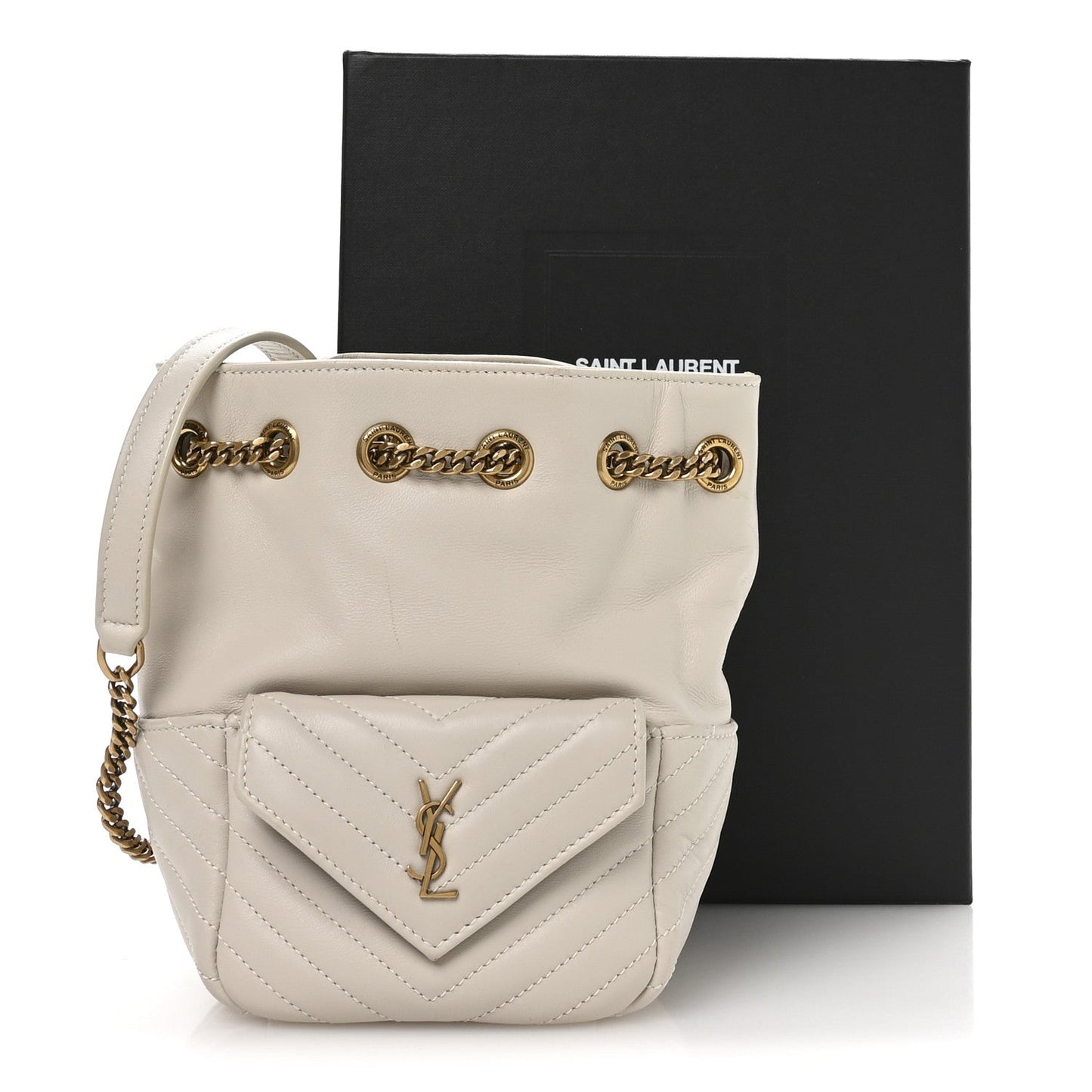 Lambskin Matelasse Monogram Joe Nano Bucket Bag Crema Soft