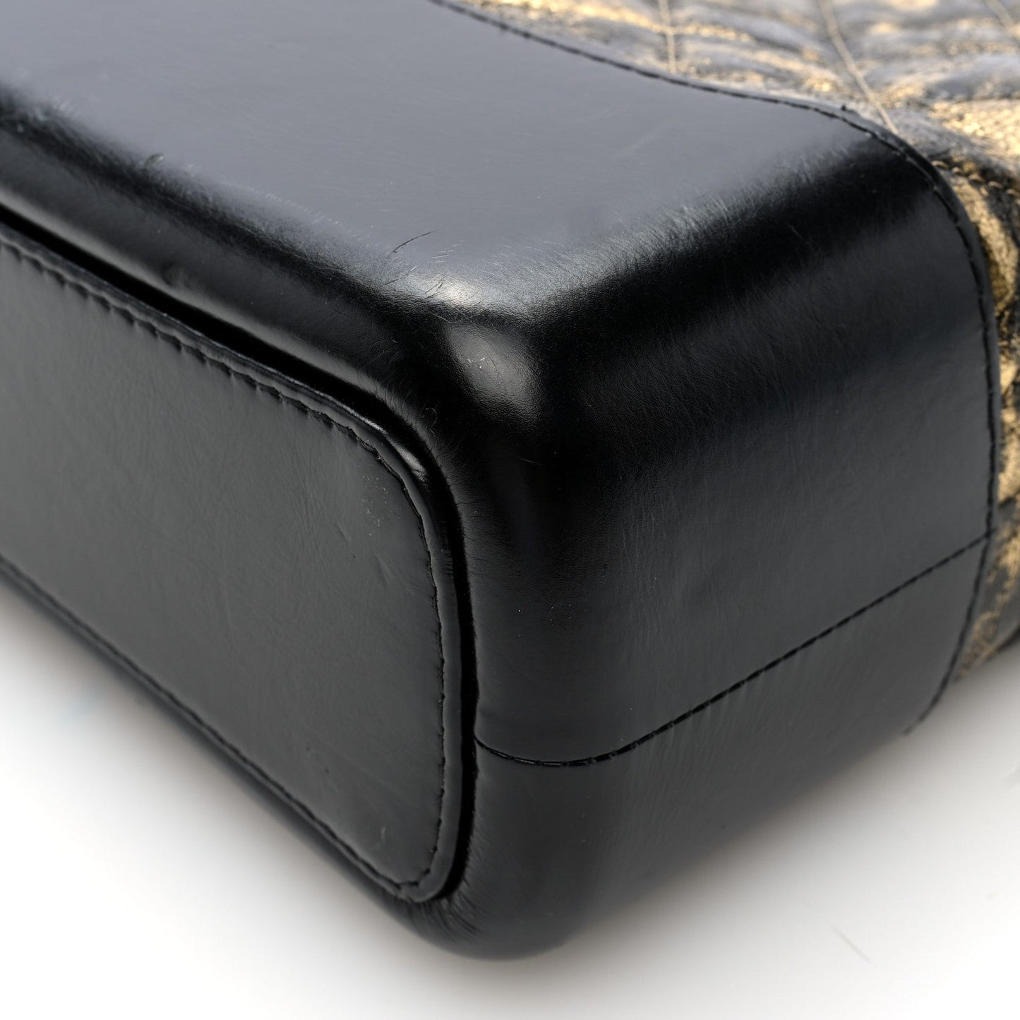 Metallic Crumpled Goatskin Quilted Medium Gabrielle Hobo Black Gold