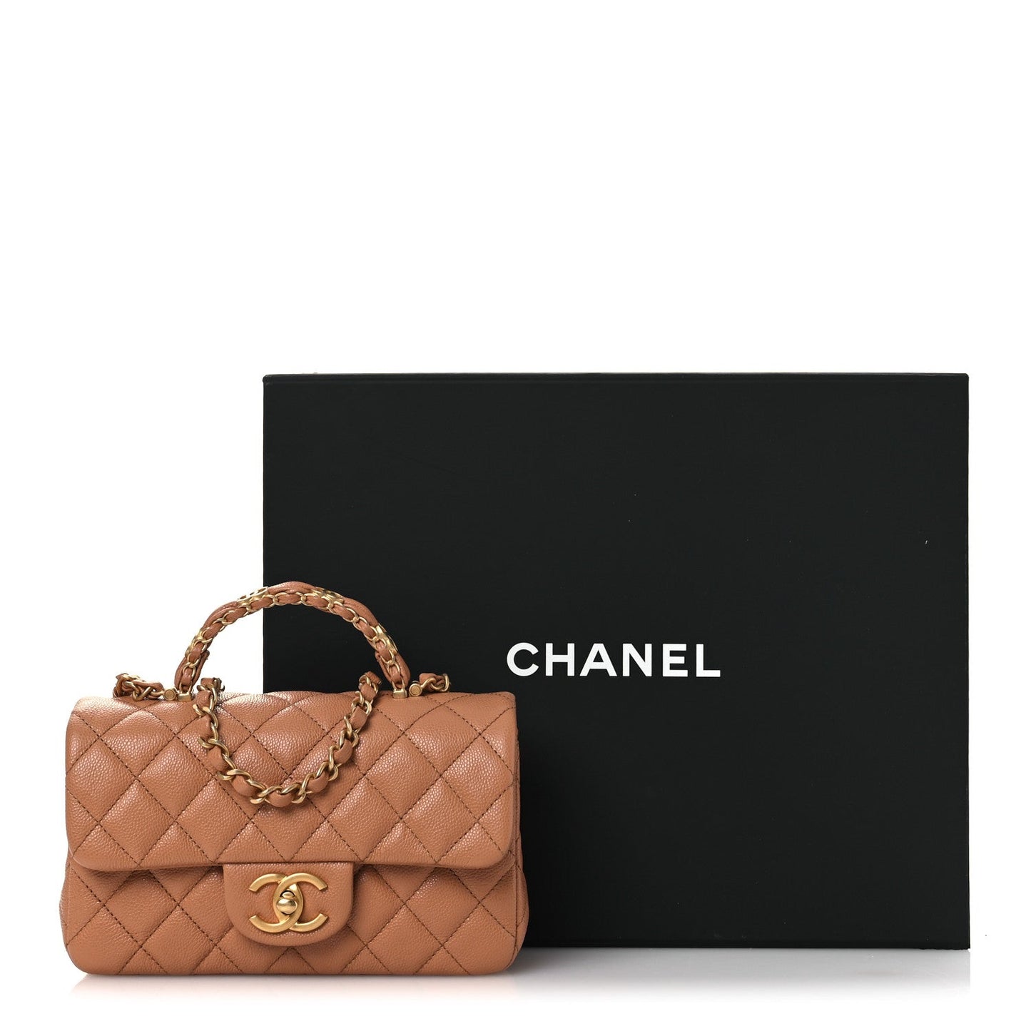 Caviar Quilted Mini Handy CC Flap Camel