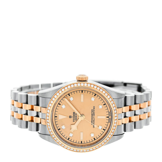 Stainless Steel 18K Yellow Gold Diamond Bezel 36mm Black Bay Automatic Watch Champagne 79653