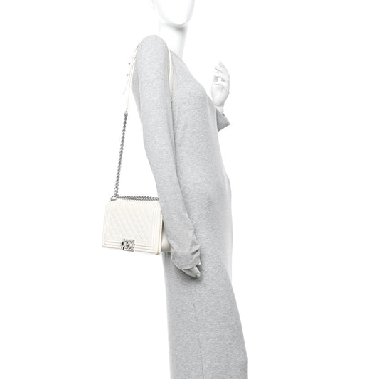 Lambskin Perforated Medium Boy Flap White