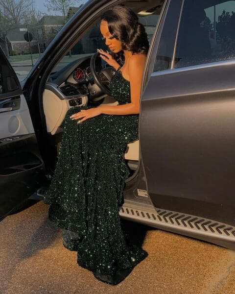 Elegant Black Mermaid Evening Dresses,Sequin Long Prom Dress,Gala Dress