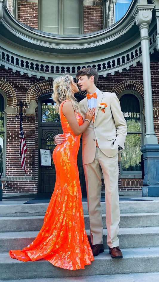 Glamorous Orange Sequins Mermaid Prom Dress,Orange Evening Dress Y5213