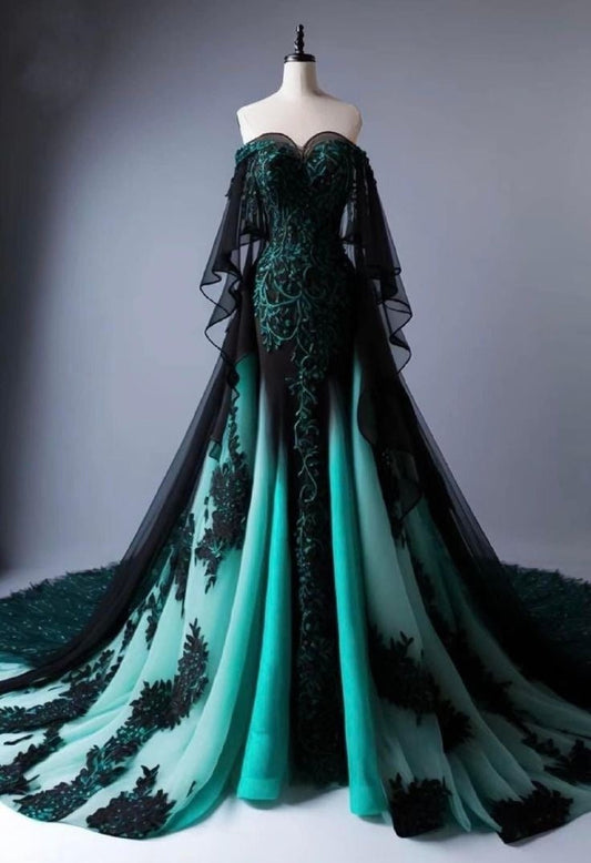 A Line Off Shoulder Tulle Long Prom Dress Evening Formal Dress S7079