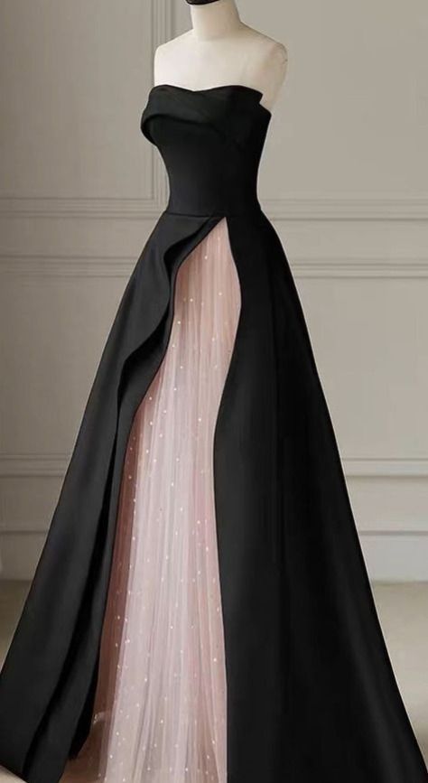 Black Strapless High-Slit Evening Gown S7061