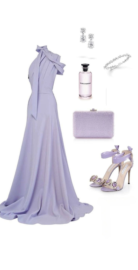 A Line One Shoulder Lilac Prom Dress Long Evening Party Dress S7022