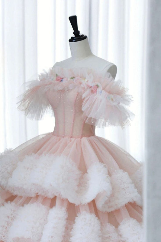 Ball Gown Off Shoulder Tulle Long Prom Dress Sweet 16 Dress