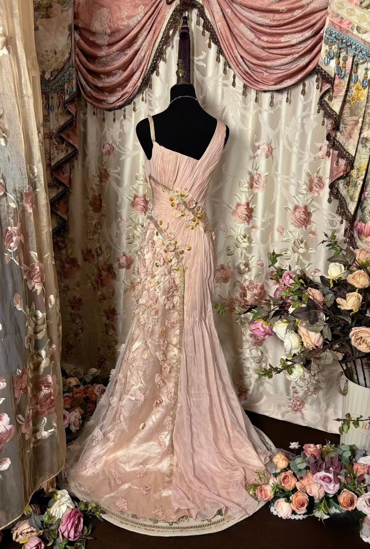 Elegant Pink Tulle Long Prom Gown New Evening Dress