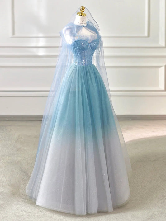 A Line Ombre Tulle Sequin Long Evening Gowns Party Prom Dresses S6944