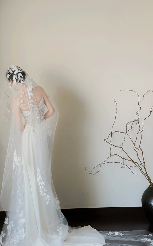 White Tulle Lace Long Sexy Wedding Dress S6951