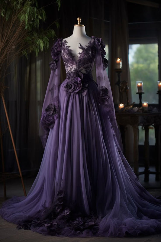 Princess Purple Long A Line Tulle Formal Gowns, Prom Evening Dresses S7128