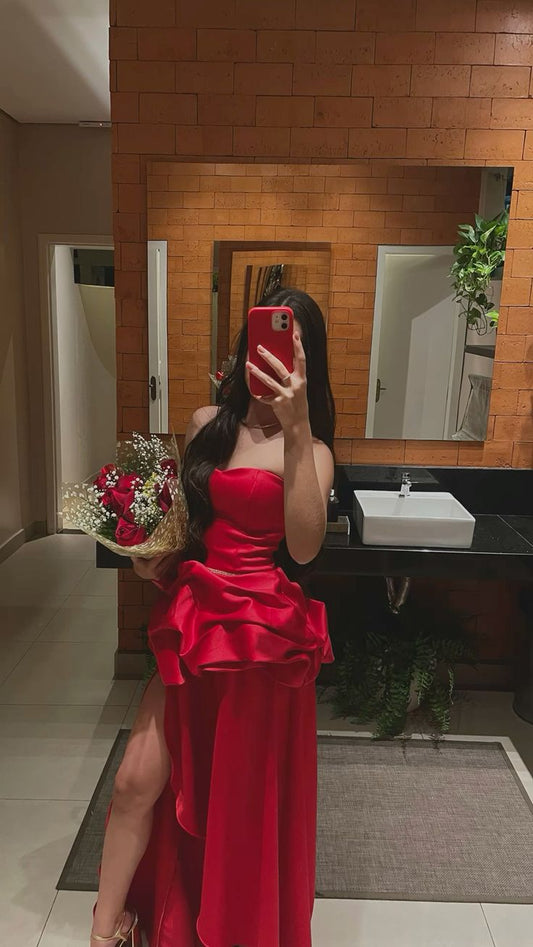 Red Long Evening Dress Sleeveless Sexy Formal Dress S7034