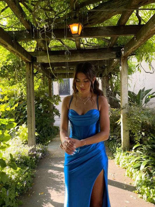 Royal Blue Long Evening Dress Sleeveless Sexy Formal Dress S7035