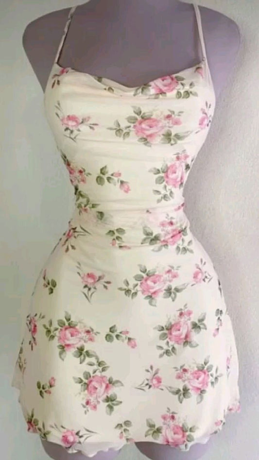 Cute Sheath Spaghetti Straps Floral Short Homecoming Dresses S7178
