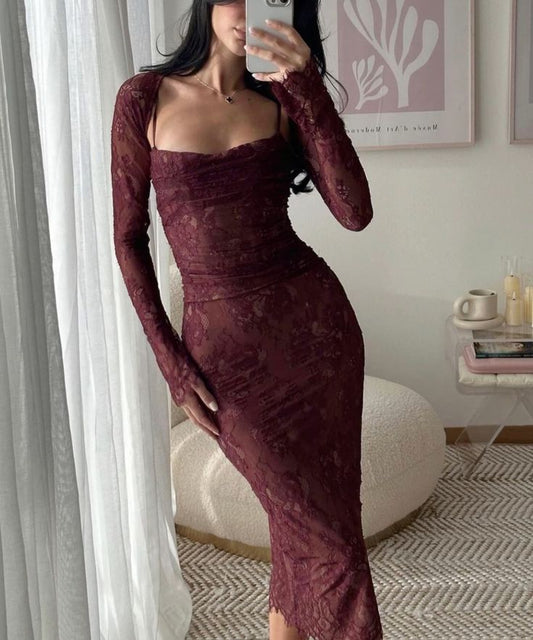 Lace Evening Dresses for Women Sexy Mermaid Long Sleeves Prom Gown S6968