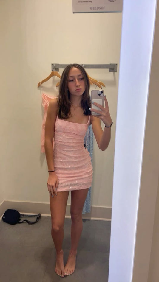 Pink Sheath Cocktail Dress Short Party Dress S7174