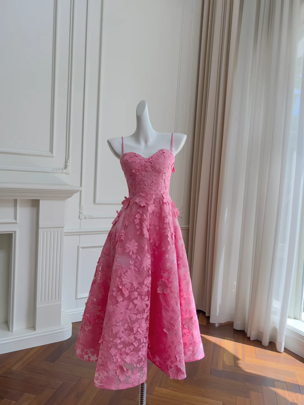 Pink suspender waist slim A-line maxi homecoming dress R5217