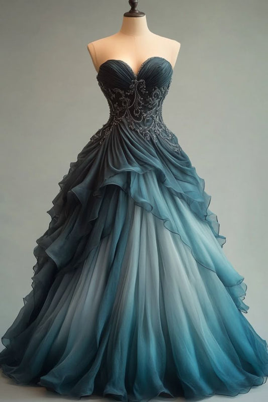 A Line Ombre Vintage Sweetheart Long Prom Dress Evening Dress S7131