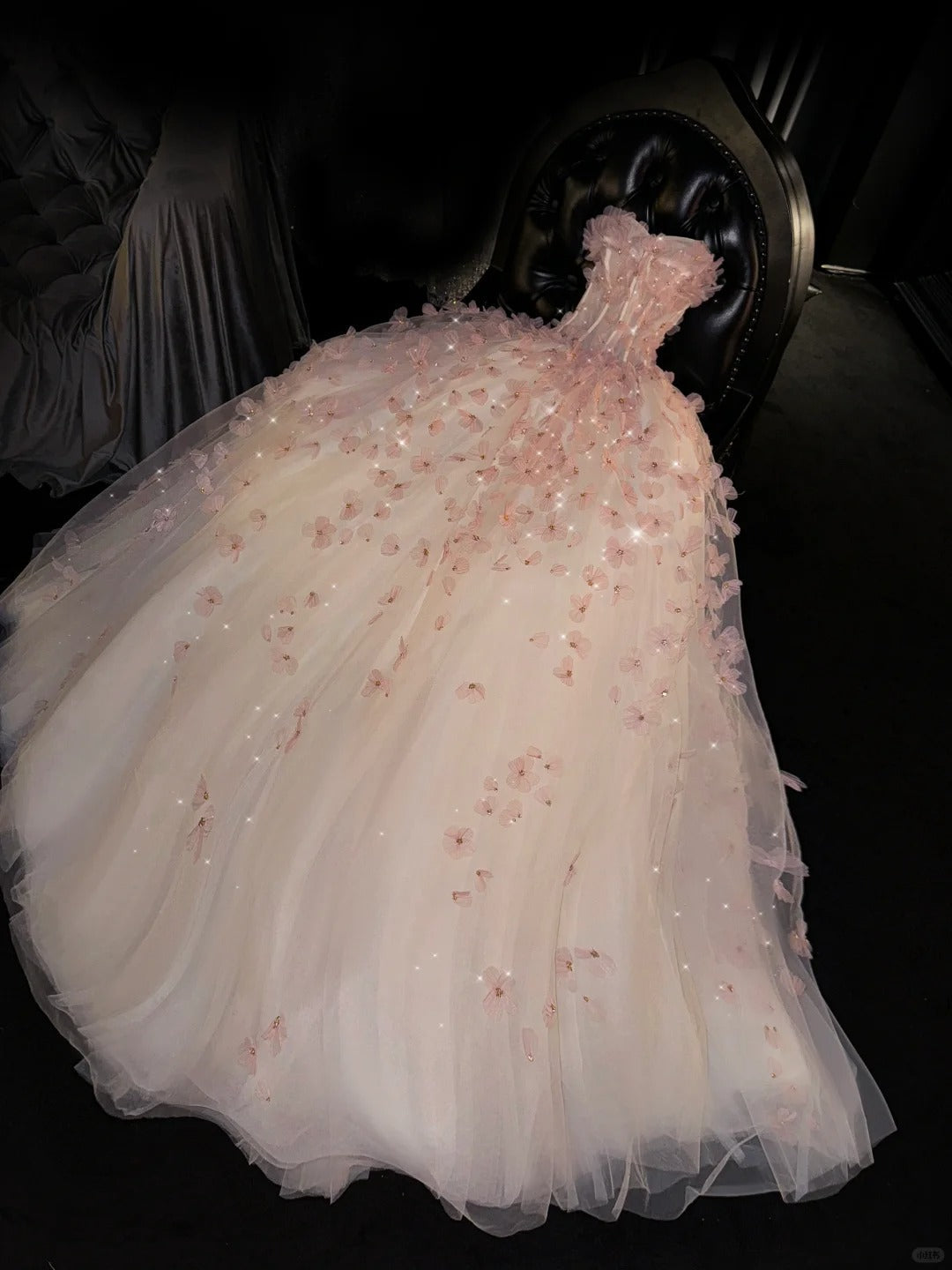 A Line Tulle Strapless Long Stunning Vintage Evening Gown Prom Dress S7263