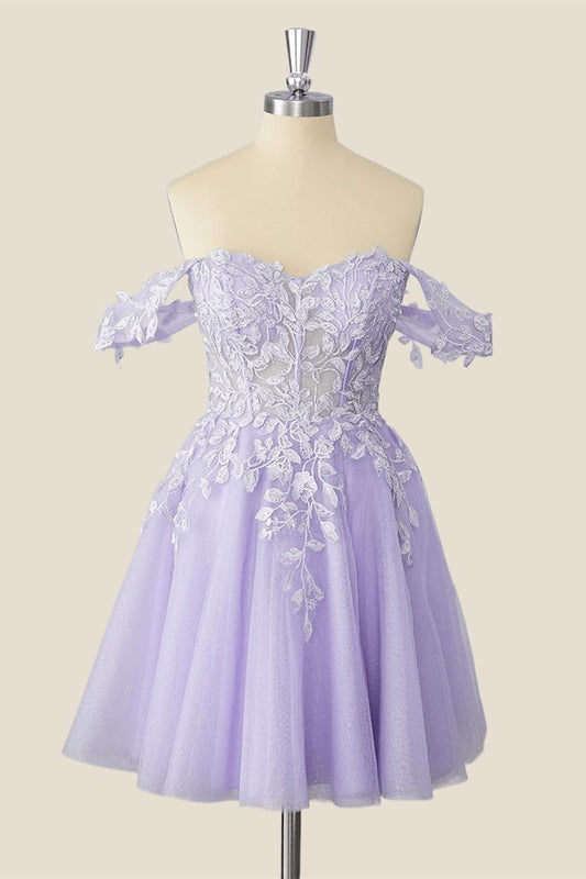 Off the Shoulder Appliques Short Prom Dress S5384