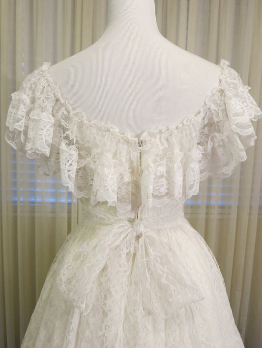 Vintage Off Shoulder Lace Wedding Dress Modest Princess Bridal Gown S7094
