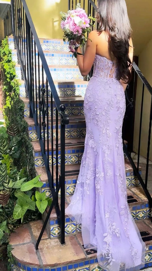Women Mermaid Lace Prom Dresses Long Appliques Evening Gowns Sleeveless Formal Party Dress