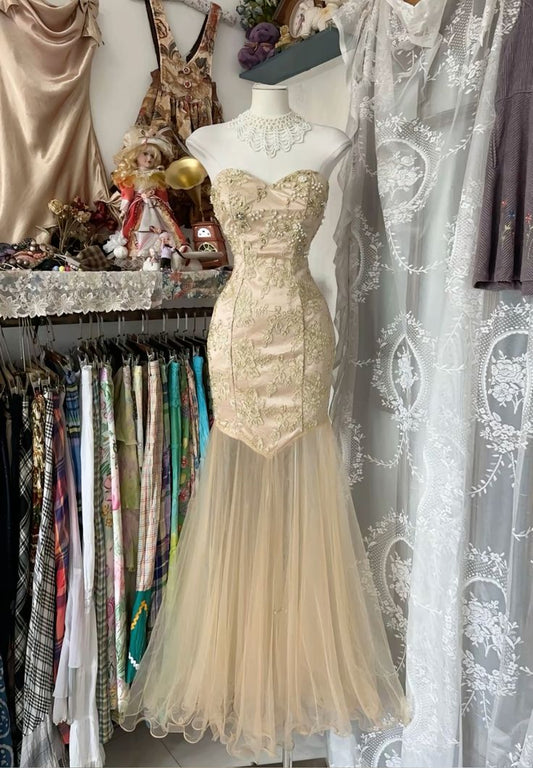 Champagne Strapless Prom Party Dress Formal Evening Dress S7182