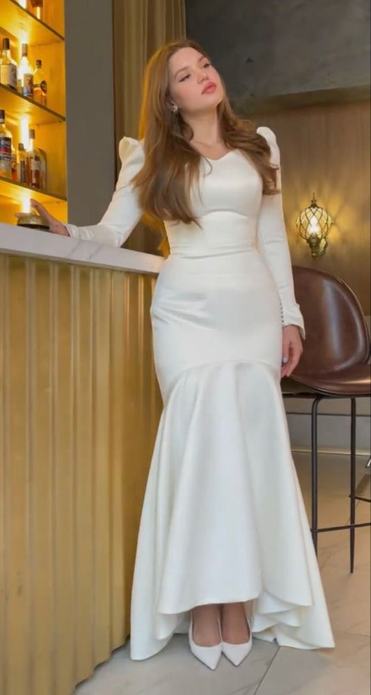 White Satin Mermaid Long Prom Dress S7067