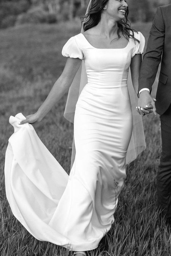 Elegant White A line Wedding Dress Simple Bridal Gown