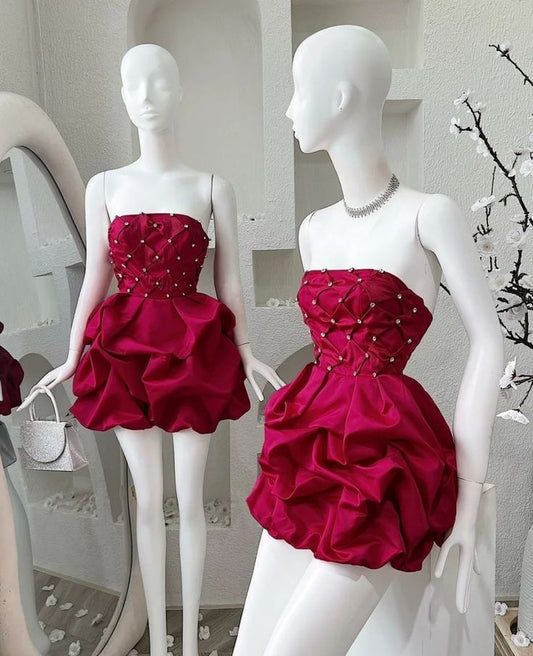 Burgudny Short Party Dress, Birthday Outfits, Homecoming Dress S7029