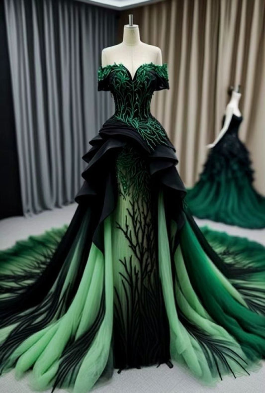 Elegant Off Shoulder A-Line Prom Dress Ball Gown Evening Dress S7145