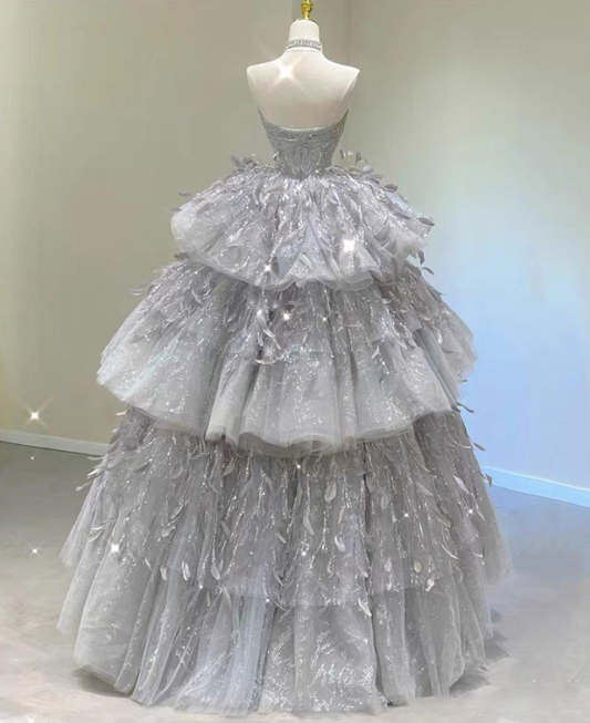 A Line Ball Gown Tulle Long Prom Dress Evening Dresses S7109