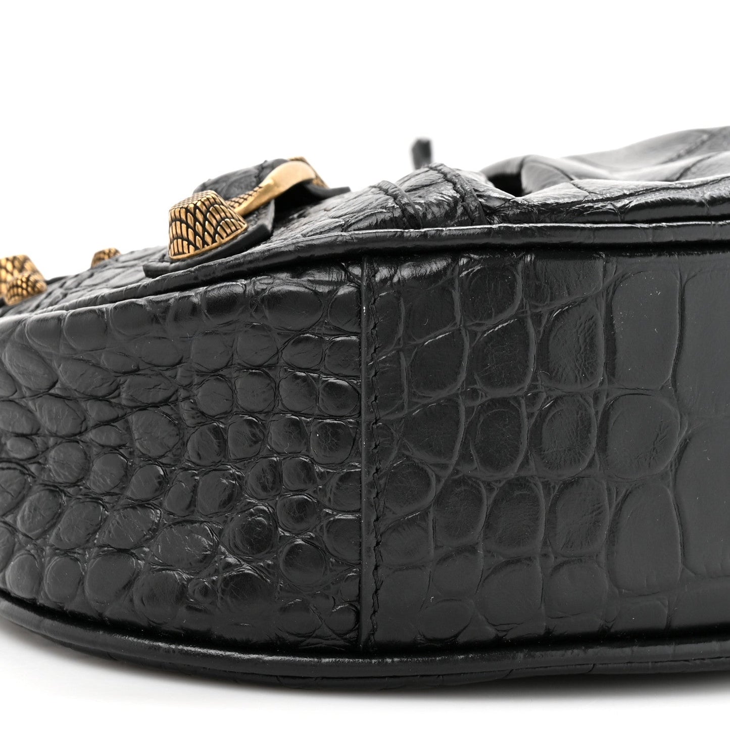 Extra Supple Calfskin Crocodile Embossed Le Cagole Shoulder Bag XS Black