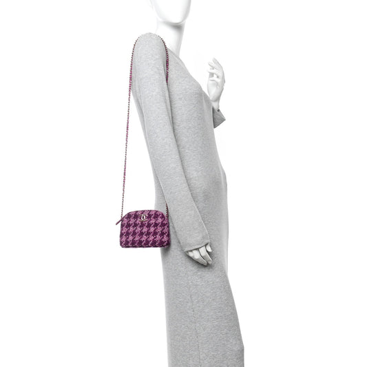 Tweed Quilted Mini Clutch With Chain Purple