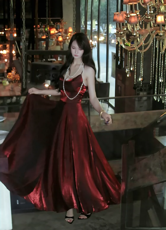 Burgundy elegant dress simple party dress S6092