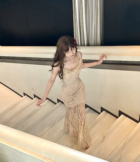Heavy diamond suspender dress mermaid long party dress S6159