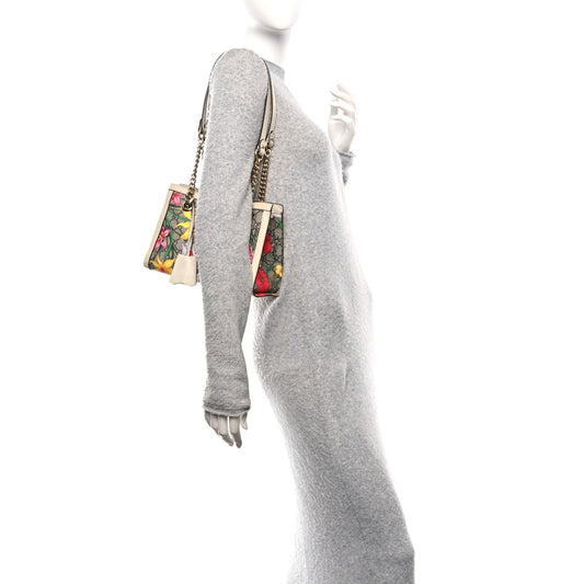 GG Supreme Monogram Flora Textured Calfskin Small Padlock Tote Beige Ebony Multicolor Mystic White