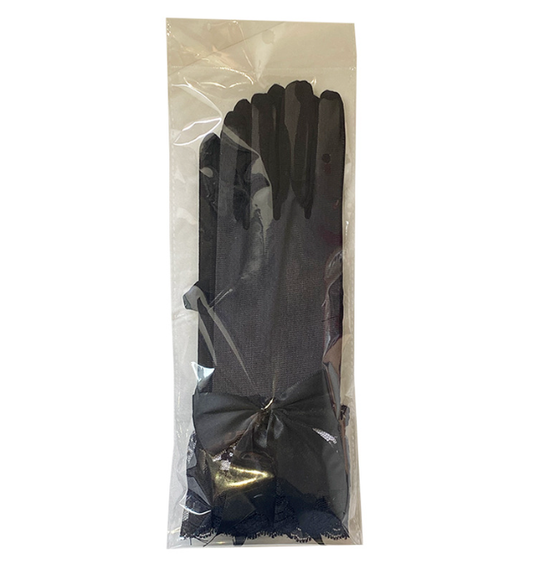 Breathable mesh gloves lace bow Hepburn style etiquette black French retro dress S6267