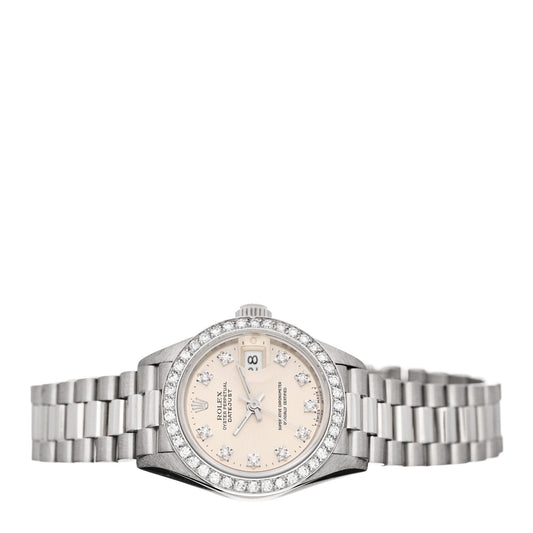 Platinum Diamond Bezel 26mm Datejust Watch Silver 69136