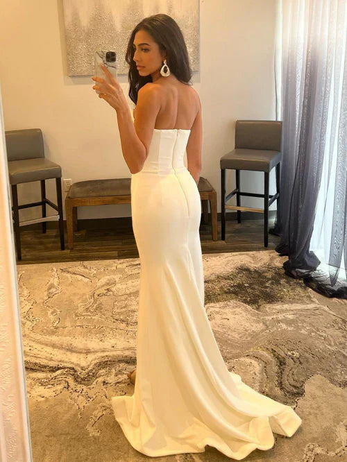 omberprom Elegant Evening Dress Strapless V Neck Long Prom Dress With Slit