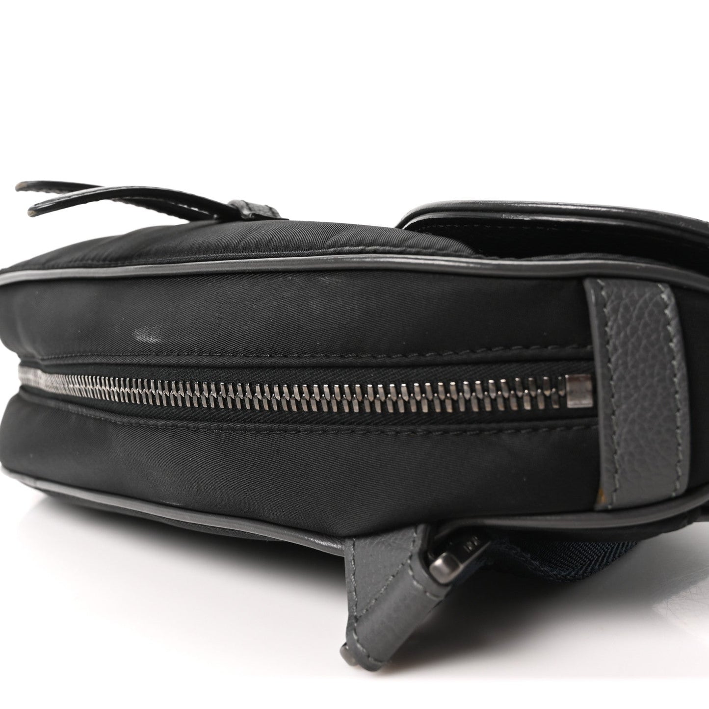 X Sacai Grained Calfskin Technical Fabric Mens Saddle Bag Black